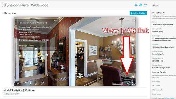 VR Link inside the 3D Tour